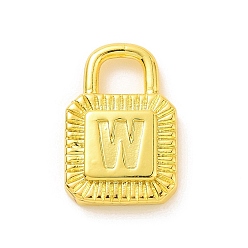Letter W Eco-friendly Rack Plating Brass Pendants, Cadmium Free & Lead Free, Long-Lasting Plated, Lock with Alphabet, Real 18K Gold Plated, Letter.W, 15x10x3mm, Hole: 3.5x4mm