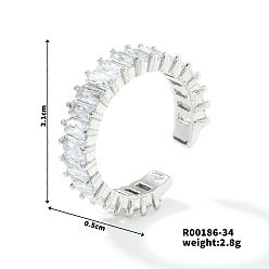 Платина Модные открытые манжеты унисекс из латуни с микропаве и прозрачным фианитом, платина, внутренний диаметр: 21 мм