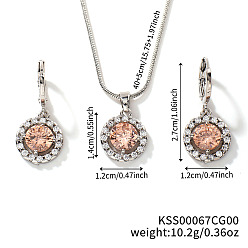 Легкий Лосось Комплект украшений из латунных стразов плоских круглых, Комплект из серег и ожерелий для модниц, светлый померанцевый