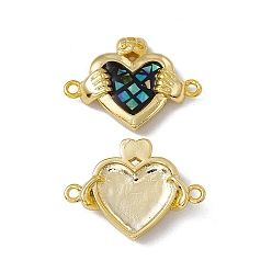 Черный Подвески из натуральных ракушек, сердце соединяется с руками, окрашенные, с реечной накладкой из латуни с золотистым напылением, долговечный, чёрные, 16x21.5x4.5 мм, отверстие : 1.4 мм