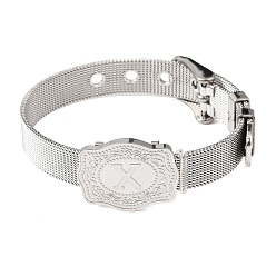 Letter X 304 Браслеты-цепочки из нержавеющей стали для часов (женские и мужские), овальный с буквой, цвет нержавеющей стали, Письмо X, 8.54 дюйм (21.7 см)