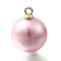 Фламинго Подвески из АБС-пластика с жемчугом, круглые, с петлей из легкого золотого сплава, фламинго, 15x12 мм, отверстие : 1.6 мм