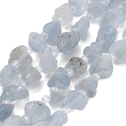 Aquamarine Raw Rough Natural Aquamarine Beads Strands, Nuggets, with Seed Beads, 11~28x9~13x6~10mm, Hole: 1mm, about 24~29pcs/strand, 14.96''(38cm)~15.75''(40cm)