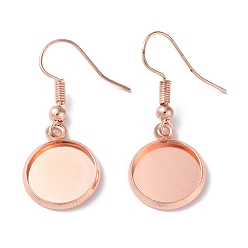 Розовое Золото Железные крючки для сережек с покрытием стойки, ушная проволока с круглым лотком, плоские круглые серьги, розовое золото , 33.5 мм, лоток : 12 мм, 22 датчик, штифты : 0.6 мм