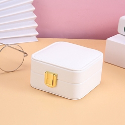 White Imitation Leather Jewelry Boxes, with Velvet and Mirror Inside, for Rings, Necklaces, Earrings, Rings Storage, Square, White, 10x10x5.8cm