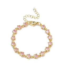 Бледно-Розовый Браслеты-цепочки из латуни с инкрустацией кубическим цирконием в форме звезды для женщин, стойки покрытие, без кадмия и без свинца, долговечный, золотые, розовый жемчуг, 5.91 дюйм (15 см)