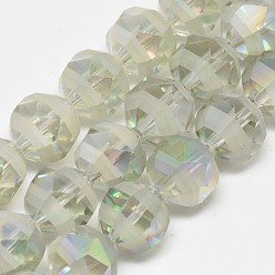 Gainsboro Electroplate Glass Beads Strands, Rainbow Plated, Frosted, Faceted, Round, Gainsboro, 11~12x11~12mm, Hole: 1.5mm, about 50pcs/strand, 22.83 inch