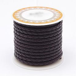 Coffee Braided Cowhide Leather Cord, Leather Rope String for Bracelets, Coffee, 4mm, about 5.46 yards(5m)/roll