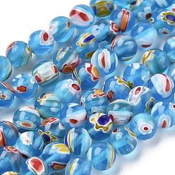 Medium Turquoise Round Millefiori Glass Beads Strands, Medium Turquoise, 6mm, Hole: 1mm, about 67pcs/strand, 14.7 inch