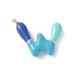 Letter W Латунь эмаль подвески, долговечный, без кадмия и без свинца, реальный 18 k позолоченный, буквенное очарование, Буква W, 21~25x6~25x4~7 мм, отверстие : 1.6~2 мм