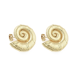 Real 18K Gold Plated Snail Brass Stud Earrings, Long-Lasting Plated, Lead Free & Cadmium Free, Real 18K Gold Plated, 24x25.5mm
