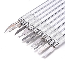 Stainless Steel Color Wax Carving Knife Kit, Clay Sculpting, Carving Modeling Tool, Stainless Steel Color, 145~153x8mm, 10pcs/set