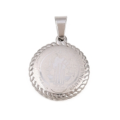 Нержавеющая Сталь Цвет Не тускнеющие 304 подвески из нержавеющей стали, плоский круглый с медалью святого бенедикта, цвет нержавеющей стали, 22x19x3 мм, отверстие : 4x7 мм