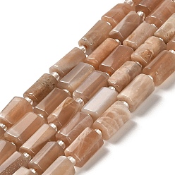 Sunstone Natural Sunstone Beads Strands, with Seed Beads, Faceted, Column, 8.5~11x5.5~6.5mm, Hole: 1mm, about 14~15pcs/strand, 7.48''(19cm)