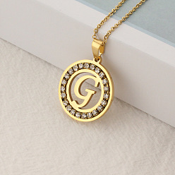 Letter G Crystal Rhinestone Initial Letter Pendant Necklace with Cable Chains, Stainless Steel Jewelry for Women, Golden, Letter.G, 15.75 inch(40cm)