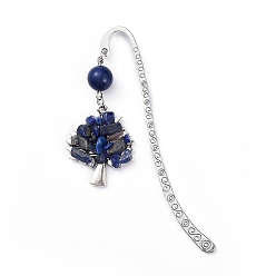 Lapis Lazuli Tibetan Style Alloy Bookmarks, with Alloy Pendants and Natural Lapis Lazuli Beads, Tree, 84mm, Pendant: 28x23.5x6mm