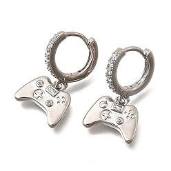 Прозрачный Латунные микро проложить серьги обруча кубического циркония, стойки покрытие, долговечный, без кадмия и без свинца, игровой автомат, платина, прозрачные, 21.5x12 мм