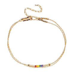 MI-B220422N Colorful Miyuki Beaded Double-Layer Bracelet with Gold Plated Wire, Unique Jewelry
