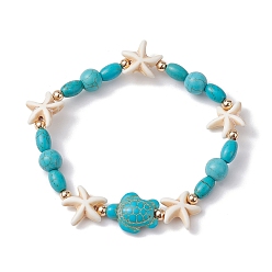 Turquoise Turtle & Starfish Synthetic Turquoise Beaded Stretch Bracelet, Turquoise, Inner Diameter: 2-3/8 inch(5.9cm)