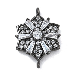 Черный Цвет Металла Стойка покрытие латунь прозрачный кубический цирконий цветок соединительные подвески, долговечный, без свинца и без кадмия, металлический черный , 19.5x13.5x4 мм, отверстие : 1 мм