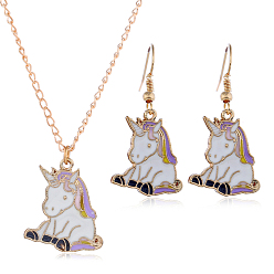 Единорог Комплект из ожерелья с подвеской и серег с эмалью на рождественскую тематику, единорог