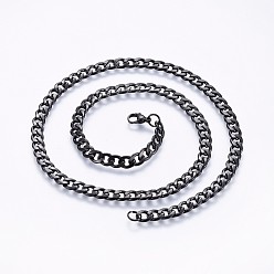 Gunmetal 304 Stainless Steel Curb Chain Necklaces, with Lobster Claw Clasps, Gunmetal, 22 inch(56cm), 6.5x1.5mm