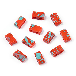 Orange Red 2-Hole Opaque Glass Seed Beads, Antique Style, Rectangle, Orange Red, 4.5~5.5x2~2.5x2mm, Hole: 0.5~0.8mm