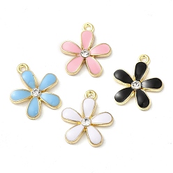 Mixed Color Alloy Enamel Pendants, with Cubic Zirconia, Flower Charm, Golden, Mixed Color, 19.5x17x2.7mm, Hole: 1.4mm
