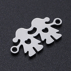 Stainless Steel Color 201 Stainless Steel Links connectors, Girl with Girl, Heart , Stainless Steel Color, 10x19x1mm, Hole: 1.5mm