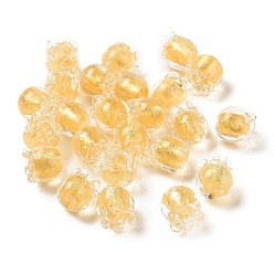 Clear Handmade Gold Foil Lampwork Glass Beads, Tulip, Clear, 9x8.5mm, Hole: 1.6mm