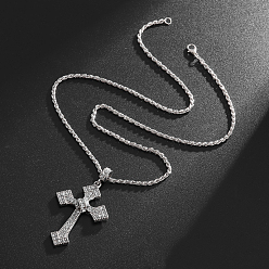 Platinum Aolly Rhinestone Pendant Necklaces, Cross, Platinum, 23.62 inch(60cm)