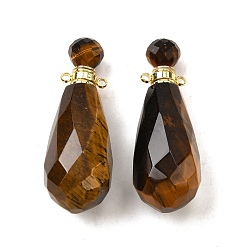 Тигровый глаз Натуральные подвески для флаконов с тигровым глазом, с 304 фурнитурой из нержавеющей стали, граненые, слезинки, золотые, 49x17~18 мм, отверстие : 1.9 мм
