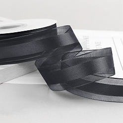 Black Polyester Organza Ribbons, Garment Accessories, Gift Wrapping Ribbon, Black, 1 inch(25mm), about 49.21 Yards(45m)/Roll