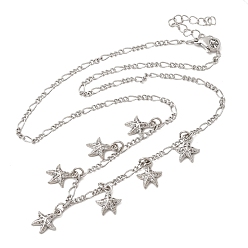 Платина Ожерелья с подвесками в виде морских звезд из латуни с прозрачным фианитом и прозрачным фианитом, цепочки Фигаро для женщин, стойки покрытие, без кадмия и без свинца, долговечный, платина, 15.94 дюйм (40.5 см)