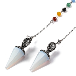 Опал Биолокационные маятники с остроконечным шестиугольным конусом и опалитом, с фурнитурой из сплава старинного серебра и круглыми бусинами из драгоценных камней чакры 7, без кадмия и без свинца, 213 мм