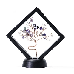 Fluorite Natural Fluorite Tree of Life Feng Shui Ornamentss, with Plastic Floating Display Cases, Home Display Decorations, Rhombus, 90x20x90mm