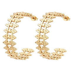 Golden 304 Stainless Steel Round Stud Earrings for Women, Half Hoop Earrings, Ion Plating(IP), Golden, 36x11mm