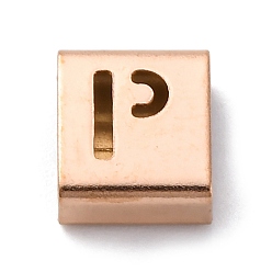 Letter P Ионное покрытие (ip) 304 квадратные подвески-слайдеры из нержавеющей стали, розовое золото , Письмо P, 9x8x4 мм, отверстие : 3.5x8.5 мм