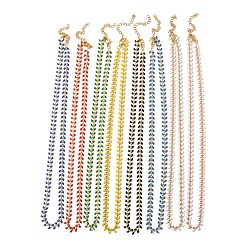 Mixed Color Enamel Ear of Wheat Link Chain Necklace, Vacuum Plating 304 Stainless Steel Jewelry for Women, Mixed Color, 17-1/2~17-5/8 inch(44.4~44.7cm)