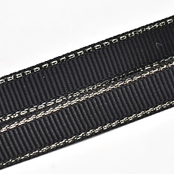 Black Polyester Grosgrain Ribbons for Gift Packing, Silver Wired Edge Ribbon, Black, 1/4 inch(6mm), about 100yards/roll(91.44m/roll)