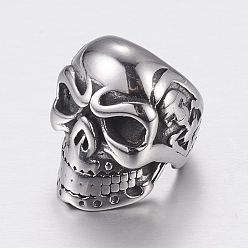 Antique Silver 304 Stainless Steel Beads, Skull, Large Hole Beads, Antique Silver, 15x11x14mm, Hole: 8mm