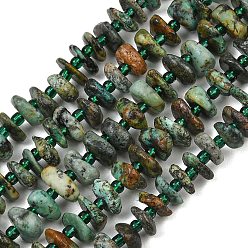 Turquoise Africaine Brins de perles turquoises africaines naturelles (jaspe), nuggets, 7.5~13x6~13x2~5mm, Trou: 0.9mm, Environ 68~86 pcs/chapelet, 15.35~15.75'' (39~40 cm)