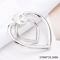 Silver Alloy Buckles, with Clear Glass Rhinestone, for Strap Belt, Heart, Silver, 37x39.5mm