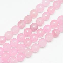 Pink Natural White Jade Bead Strands, Dyed, Faceted, Round, Pink, 8~9mm, Hole: 1mm, about 46pcs/strand, 14.76~14.96 inch(37.5~38cm)