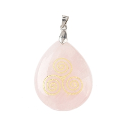 Розовый Кварц Природного розового кварца подвески, с реечной обшивкой латунными выводами, без кадмия и без свинца, очарование слезы, 31x25x5~7 мм, отверстие : 4.5x4 мм