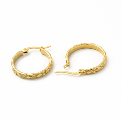 Золотой 201 рифленые серьги-кольца из нержавеющей стали с 304 булавками из нержавеющей стали для женщин, золотые, 24x26x2 мм, штифты : 0.6x1 мм