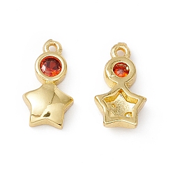 Tomato Brass Micro Pave Cubic Zirconia Pendants, Real 18K Gold Plated, Star, Tomato, 10x5.5x2mm, Hole: 0.8mm