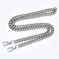Platinum Bag Chains Straps, Aluminum Curb Link Chains, with Alloy Swivel Clasps, for Bag Replacement Accessories, Platinum, 1180x12mm