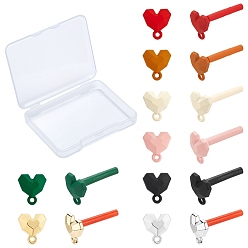 Mixed Color SUNNYCLUE 16Pcs 8 Colors Spray Painted Alloy Stud Earrings Findings, with 925 Sterling Silver Pins and Loops, Heart, Silver, Mixed Color, 11.5x10mm, Hole: 1.8mm, Pin: 0.5mm, 2pcs/color