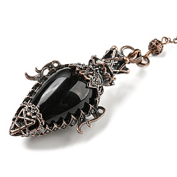 Обсидиан Натуральный обсидиановый маятник с большой подвеской, с реечным покрытием, фурнитура из красного медного сплава, без свинца и без кадмия, слеза, 298~305 мм